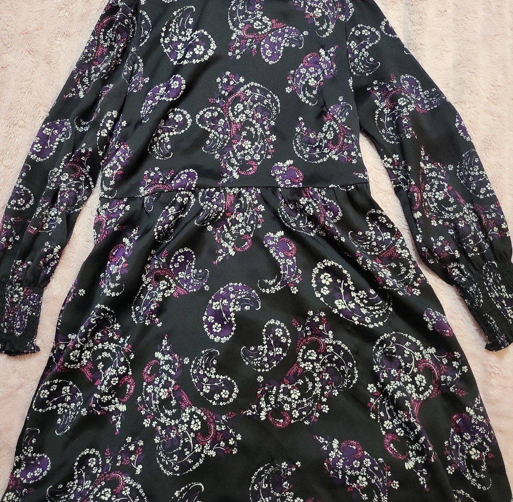 LOFT Black and Purple Paisley Dress